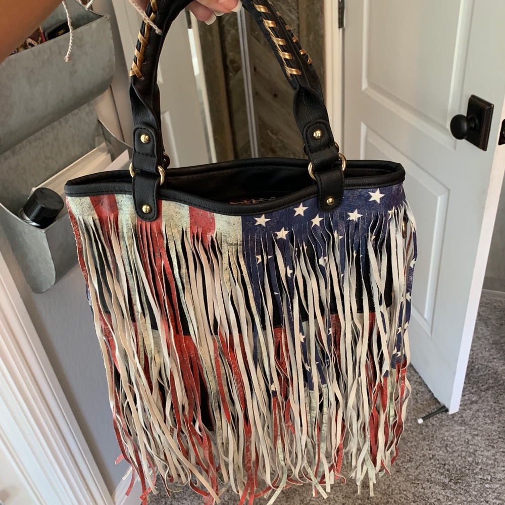 Fringed American flag purse